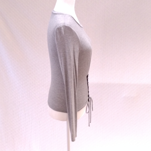 No Boundaries Lace Up Front Long Sleeve Grey Top - Picture 4 of 6
